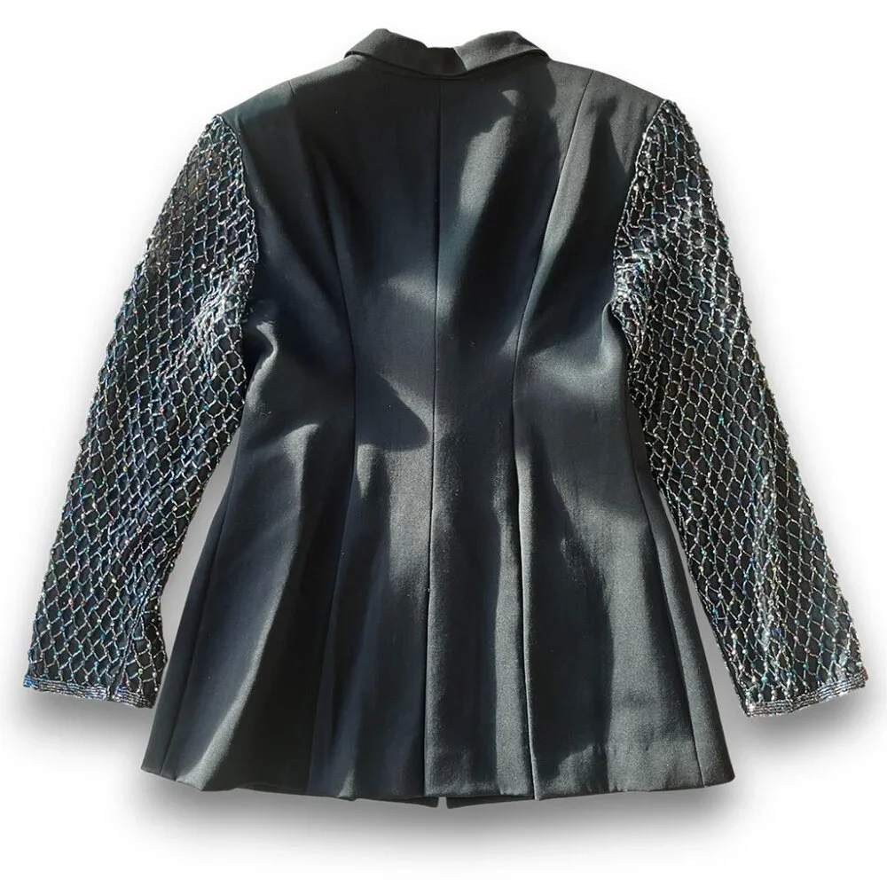 NWOT, Vintage Lulu Bravo Blazer, Iridescent Beaded Sleeves, Sz 12, So Unique! - Picture 3 of 14